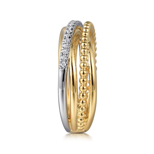 Gabriel & Co. 14K White and Yellow Gold Diamond Criss Cross Bujukan Ladies Ring LR52551M45JJ