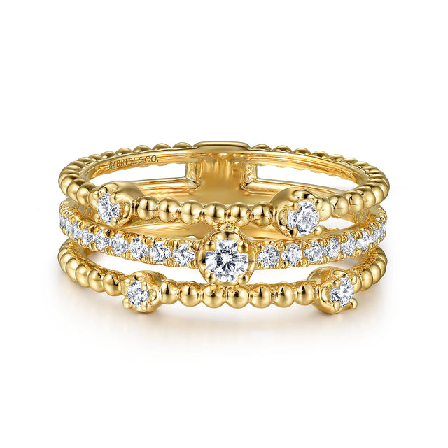 Gabriel & Co. 14K Yellow Gold Bujukan Diamond Wide Band Stackable Ring