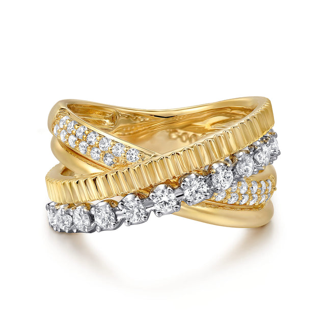Gabriel & Co. 14K White and Yellow Gold Diamond Criss Cross Ring