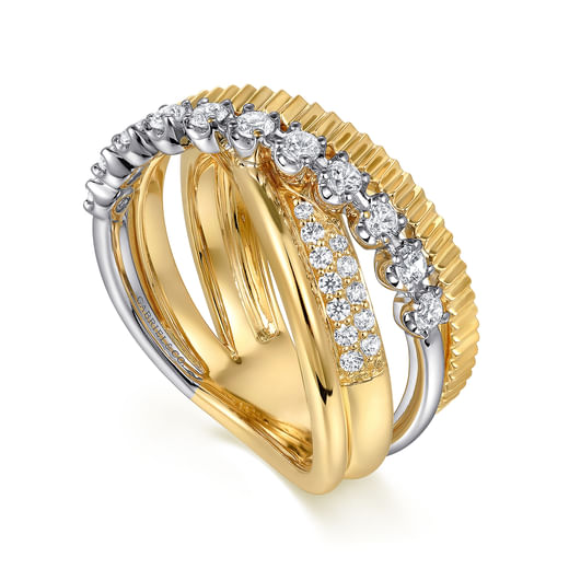 Gabriel & Co. 14K White Yellow Gold Diamond Criss Cross Ring LR52584M45JJ