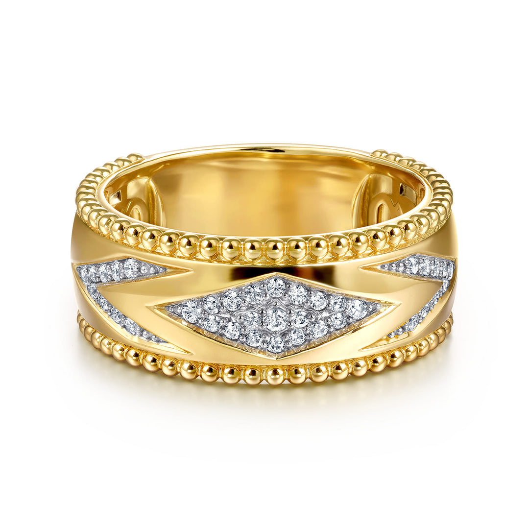Gabriel & Co. 14K Yellow Gold Bujukan Diamond Chevron Wide Band Ring — front view — LR52728Y45JJ