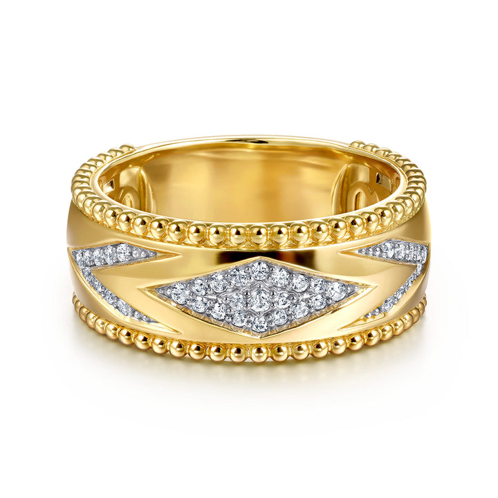 Gabriel & Co. 14K Yellow Gold Bujukan Diamond Chevron Wide Band Ring — front view — LR52728Y45JJ