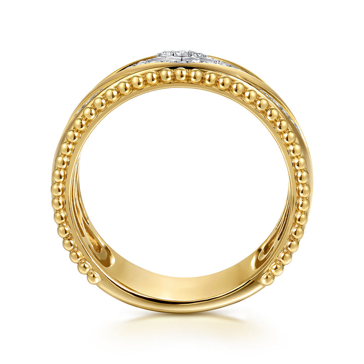 Gabriel & Co. 14K Yellow Gold Bujukan Diamond Chevron Wide Band Ring — profile view — LR52728Y45JJ