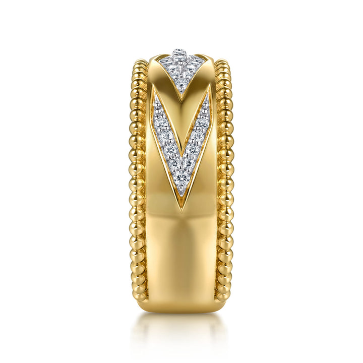 Gabriel & Co. 14K Yellow Gold Bujukan Diamond Chevron Wide Band Ring — side detail — LR52728Y45JJ