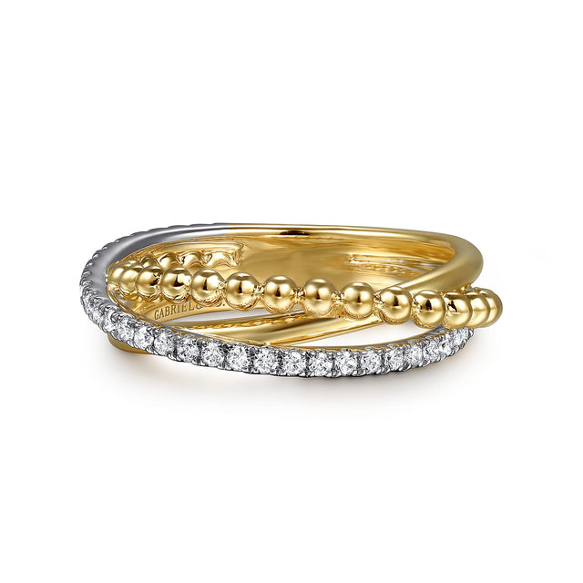 Gabriel & Co. 14K White and Yellow Gold Diamond Criss Cross Bujukan Ring