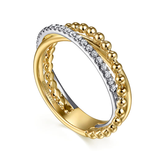 Gabriel & Co. 14K White Yellow Gold Bujukan Diamond Criss Cross Ring LR52775M45JJ