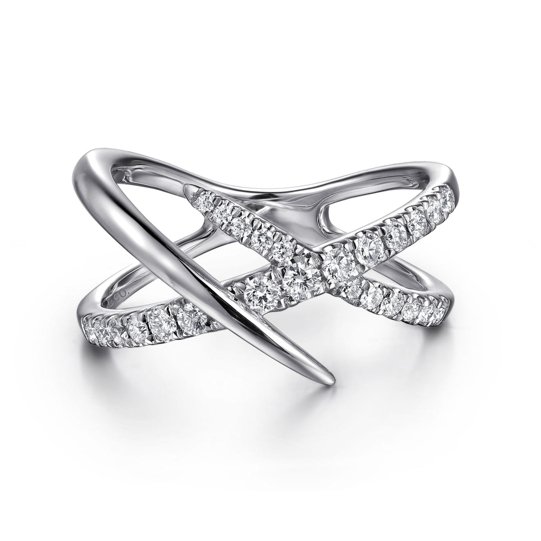 Gabriel & Co. 14K White Gold Graduating Diamond Spike Criss Cross Ring — front view — LR52790W45JJ