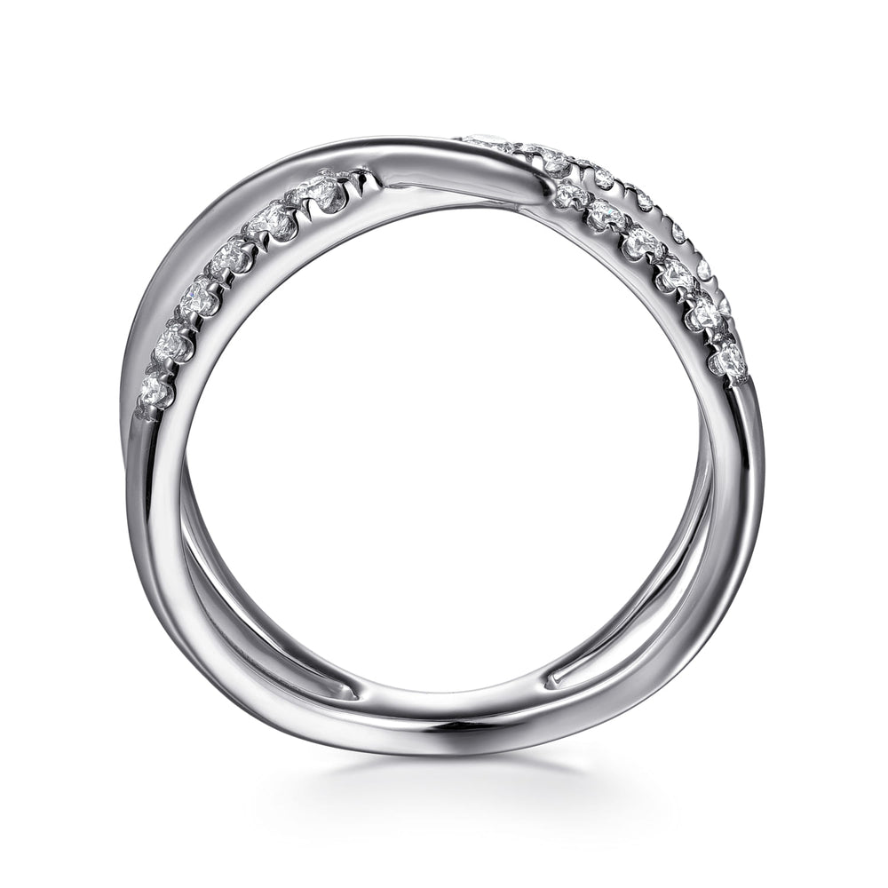 Gabriel & Co. 14K White Gold Graduating Diamond Spike Criss Cross Ring — profile view — LR52790W45JJ