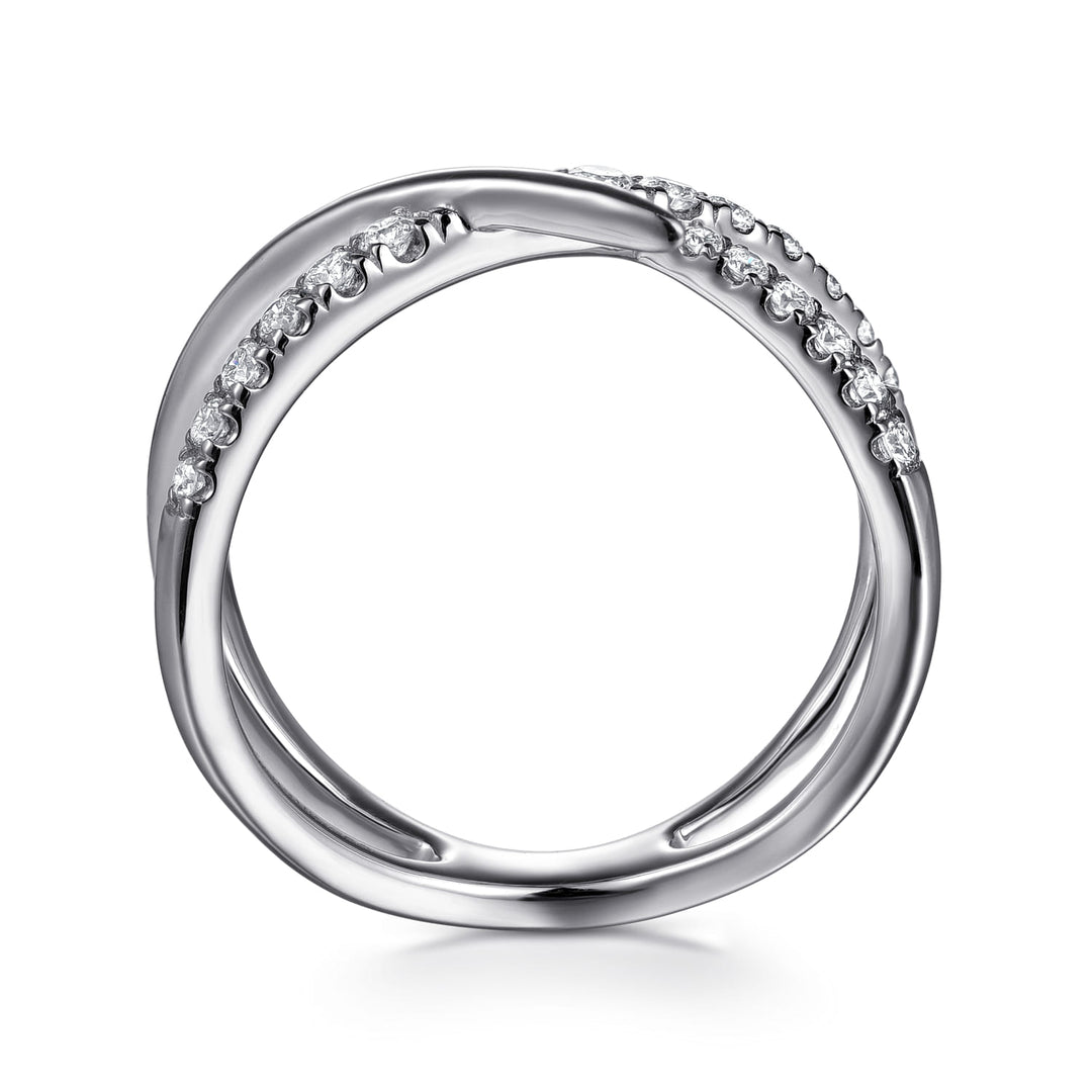 Gabriel & Co. 14K White Gold Graduating Diamond Spike Criss Cross Ring — profile view — LR52790W45JJ