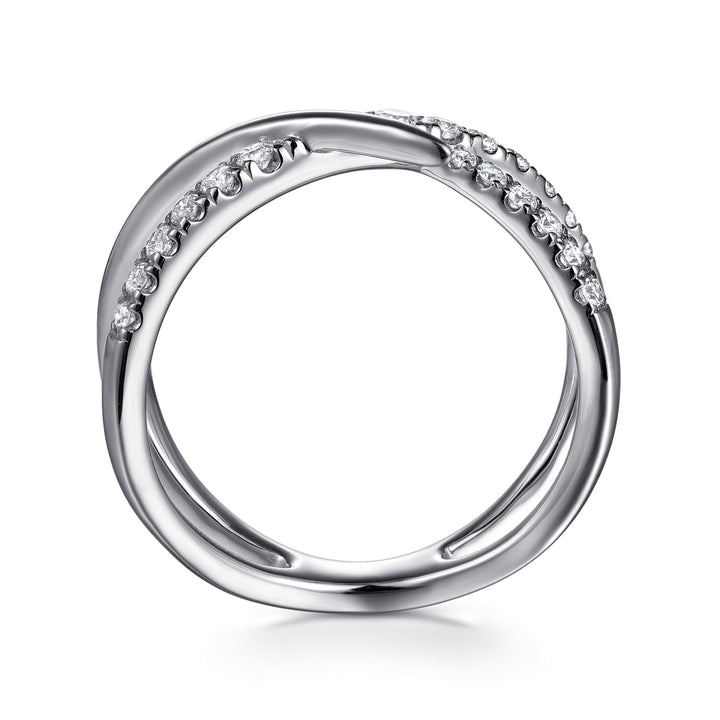 Gabriel & Co. 14K White Gold Graduating Diamond Spike Criss Cross Ring — profile view — LR52790W45JJ