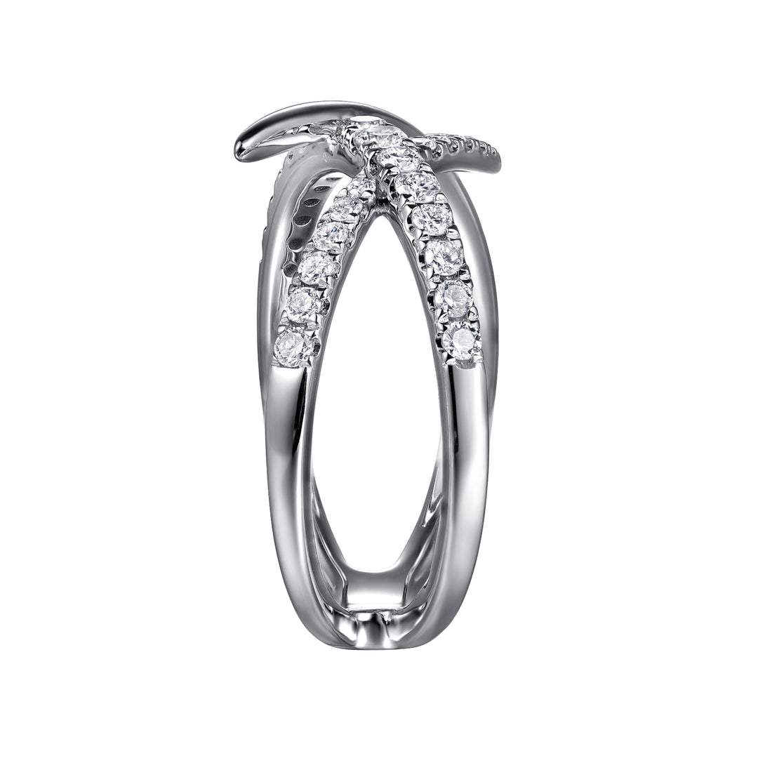 Gabriel & Co. 14K White Gold Graduating Diamond Spike Criss Cross Ring — side detail — LR52790W45JJ