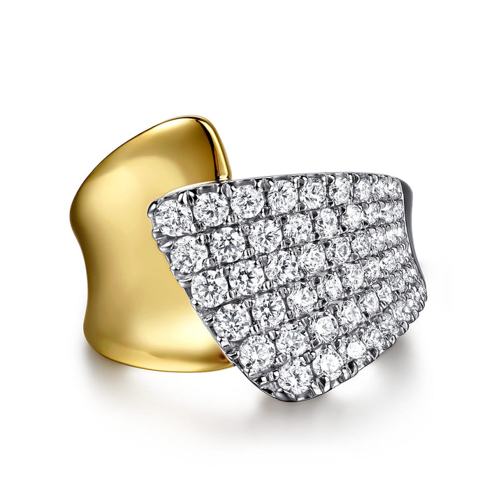 Gabriel & Co. 14K White and Yellow Gold Graduating Diamond Bypass Ring — front view — LR52801M45JJ