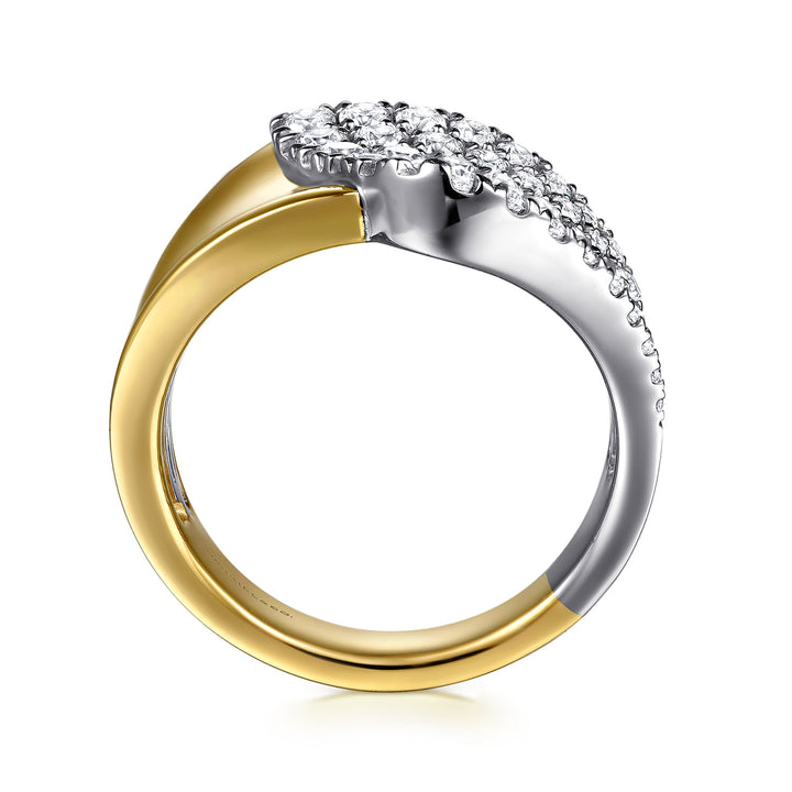 Gabriel & Co. 14K White and Yellow Gold Graduating Diamond Bypass Ring — profile view — LR52801M45JJ