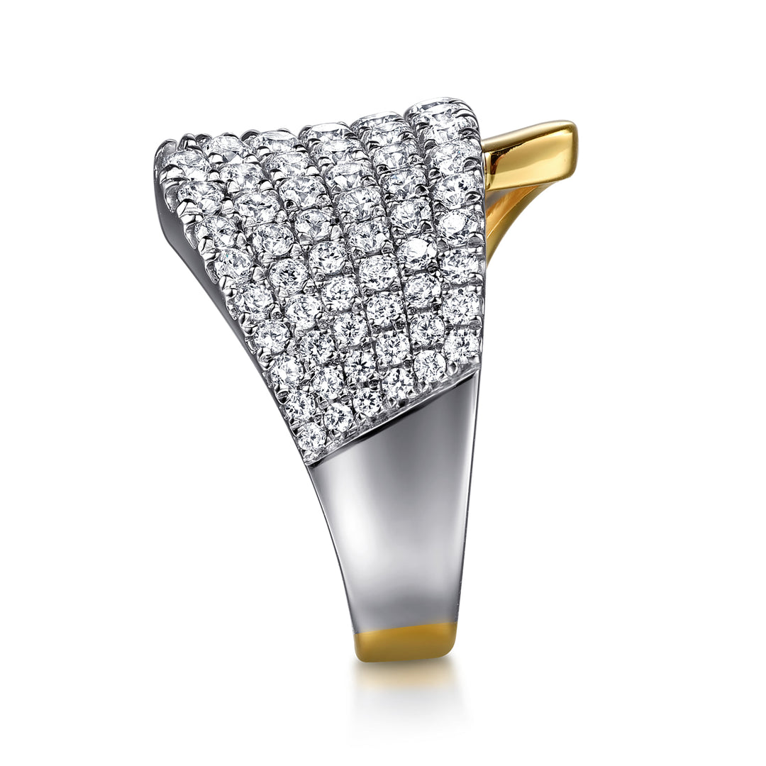 Gabriel & Co. 14K White and Yellow Gold Graduating Diamond Bypass Ring — side detail — LR52801M45JJ