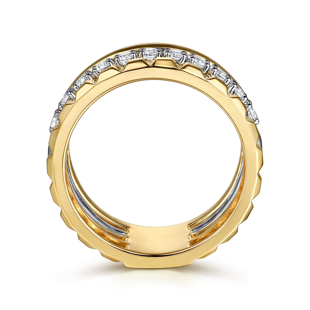 Gabriel & Co. 14K White and Yellow Gold Diamond Wide Band Stackable Ring — profile view — LR52813M45JJ