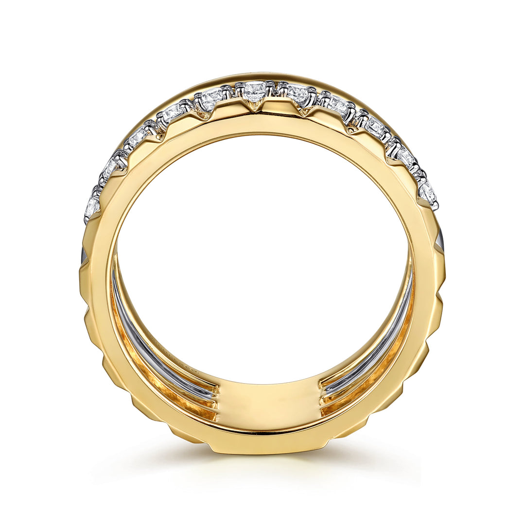 Gabriel & Co. 14K White and Yellow Gold Diamond Wide Band Stackable Ring — profile view — LR52813M45JJ
