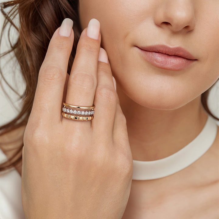 Gabriel & Co. 14K White and Yellow Gold Diamond Wide Band Stackable Ring — shown on a model; other jewellery sold separately — LR52813M45JJ