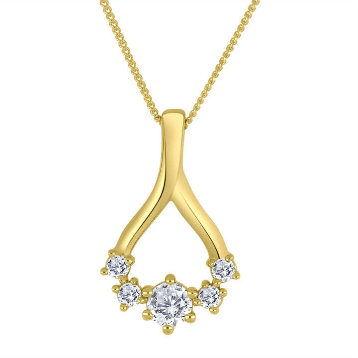 0.23 TCW Lab Diamond Wishbone Necklace in 10K Yellow Gold