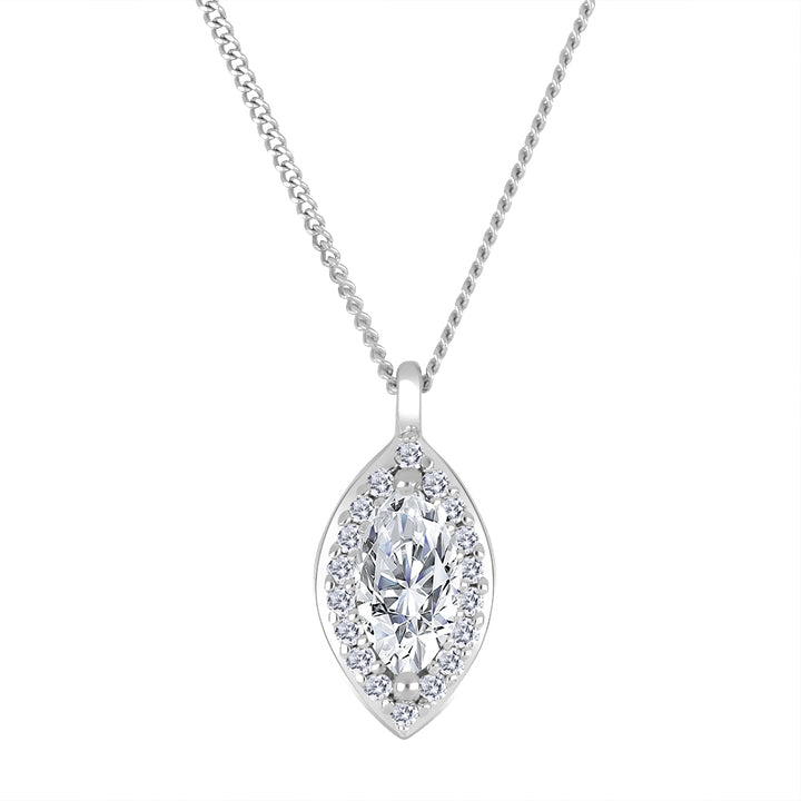 0.32 TCW Marquise-Cut Lab Diamond Halo Necklace in 10K White Gold