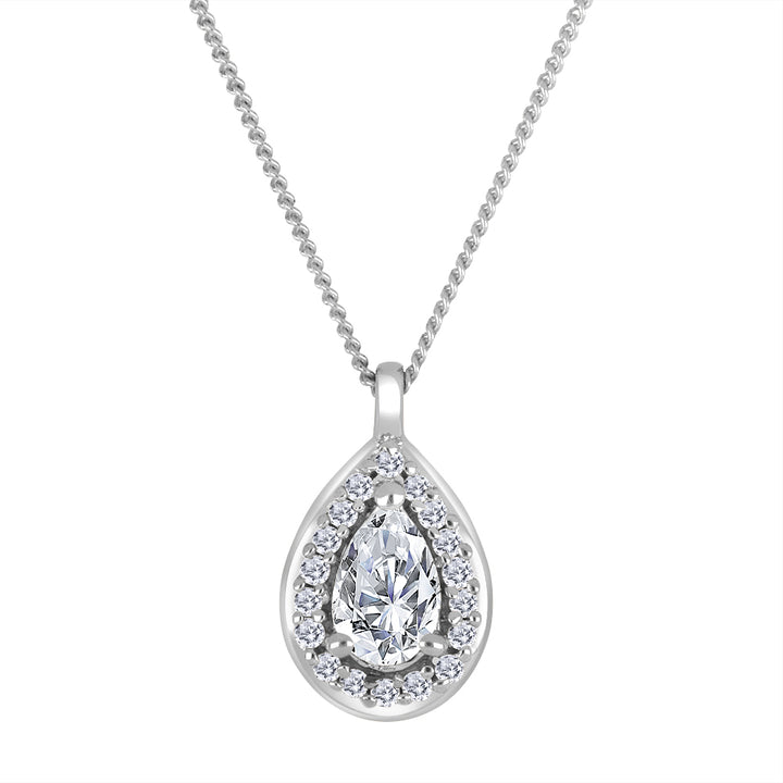 0.32 TCW Pear-Cut Lab Diamond Halo Necklace in 10K White Gold