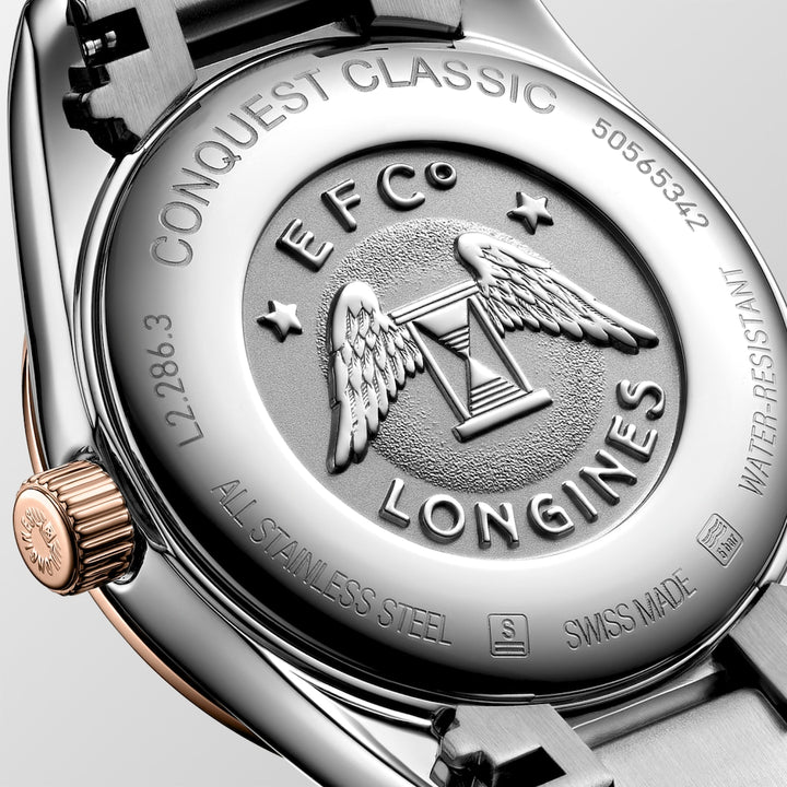 Longines Conquest Classic 29 mm L2.286.3.87.7 solid case back detail