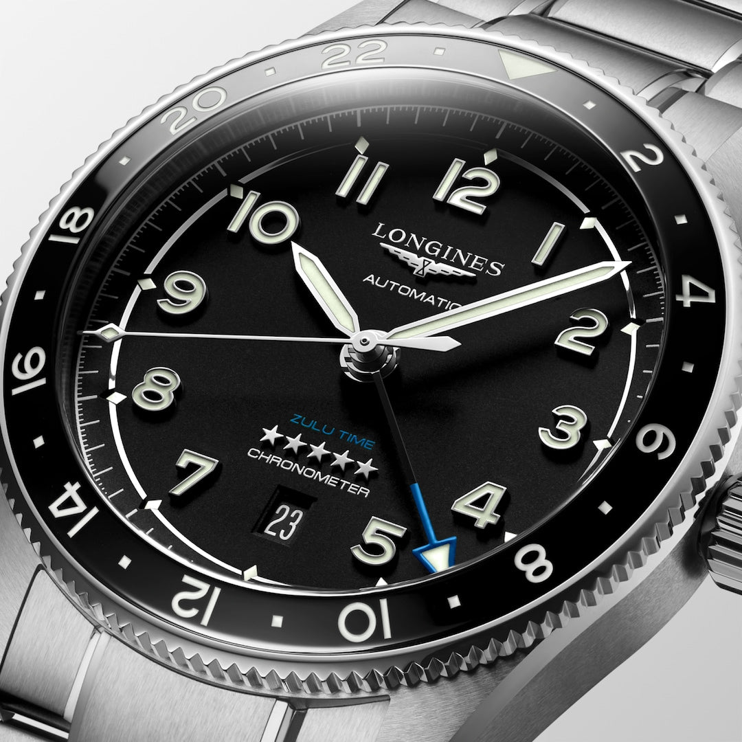Longines Spirit Zulu Time 42 mm L3.812.4.53.6 gmt dial detail