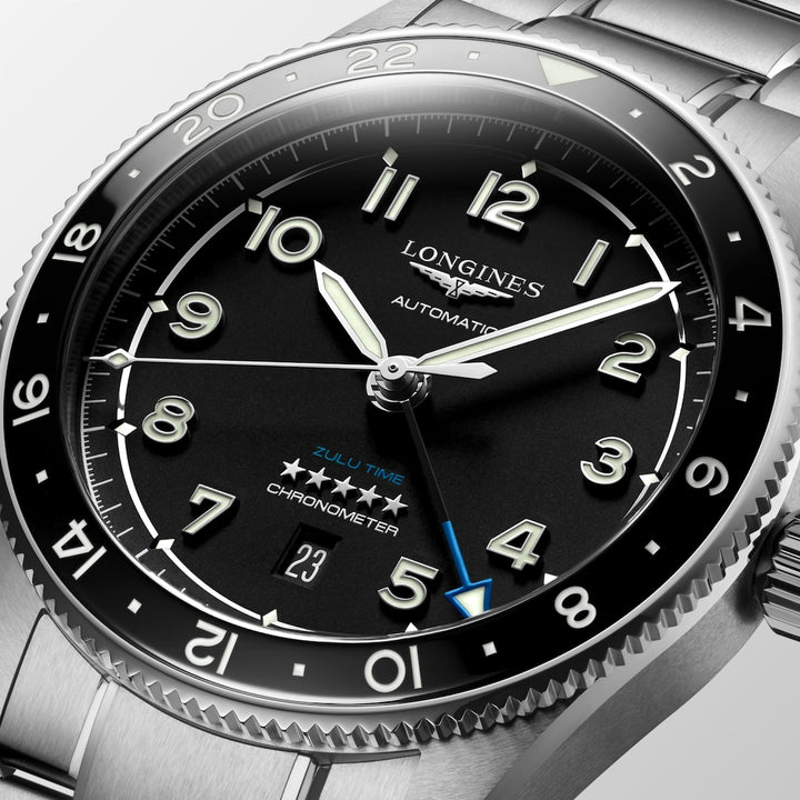 Longines Spirit Zulu Time 42 mm L3.812.4.53.6 gmt dial detail