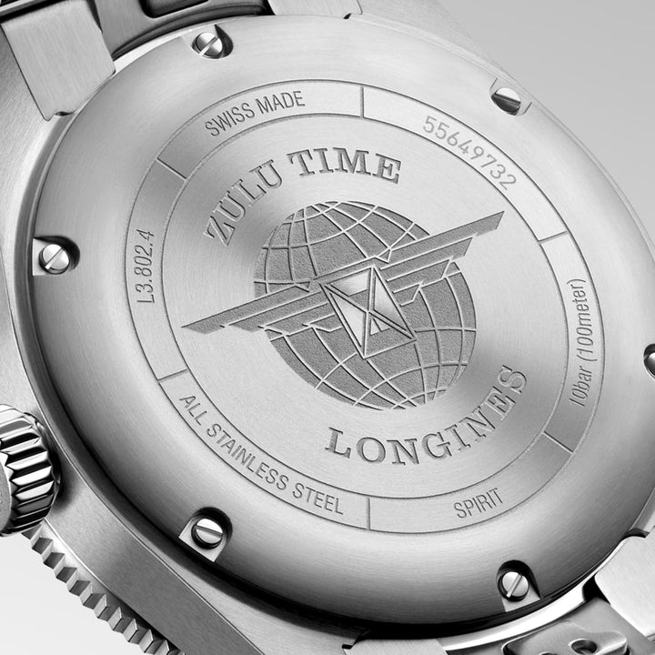 Longines Spirit Zulu Time GMT 39 mm L3.802.4.93.6 Solid Case Back