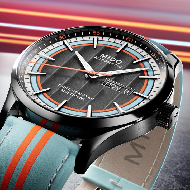MIDO Multifort Chronometer 1 Racer 42 mm M038.431.36.051.00 dial detail