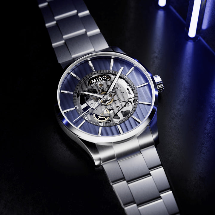 MIDO Multifort Skeleton Vertigo 42 mm M038.436.11.041.00 dial detail 2