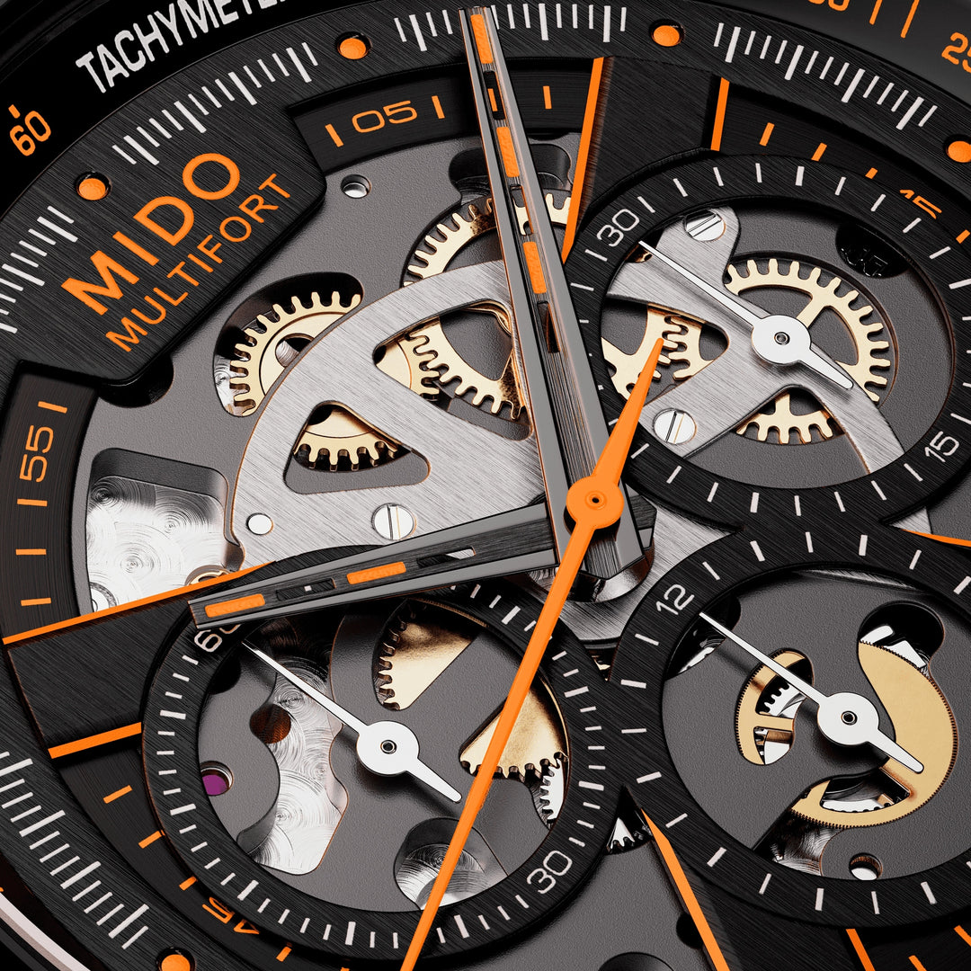 Mido Multifort Skeleton Chronograph 43 mm M038.662.37.050.00 dial detail