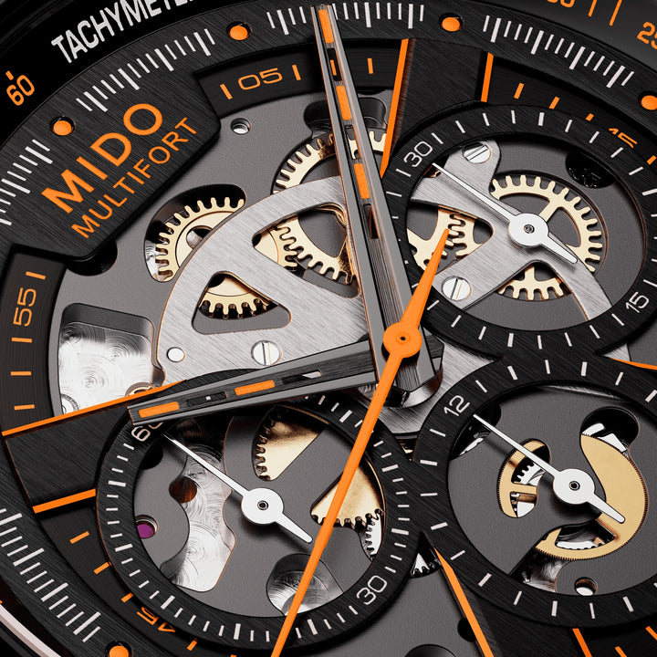 Mido Multifort Skeleton Chronograph 43 mm M038.662.37.050.00 dial detail