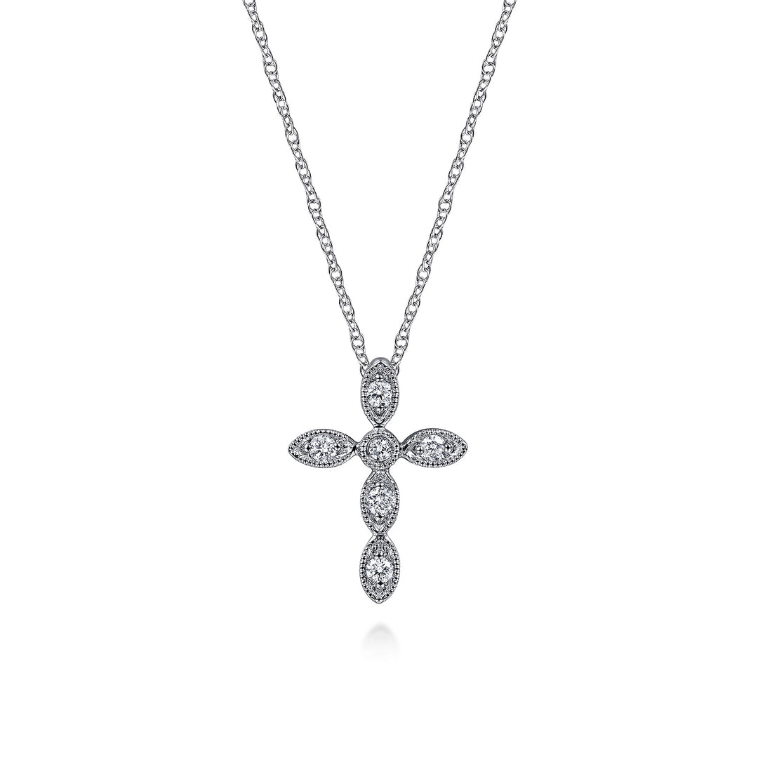 Gabriel & Co. 14K White Gold Marquise Shaped Diamond Cross Necklace — pendant detail — NK2210W45JJ