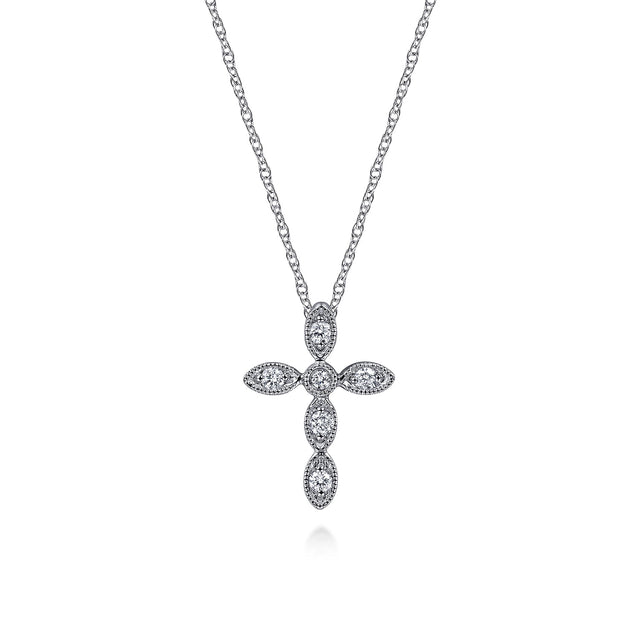 Gabriel & Co. 14K White Gold Marquise Shaped Diamond Cross Necklace