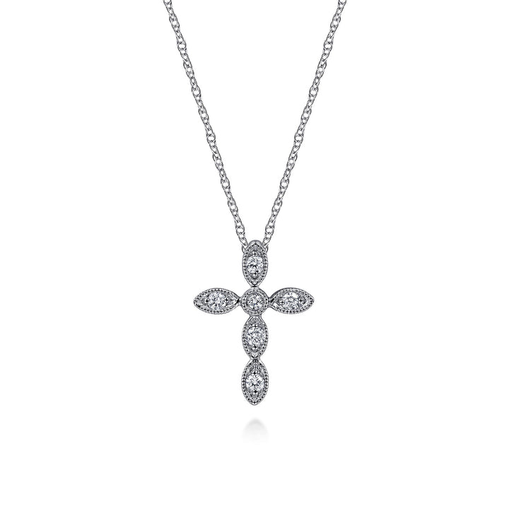 Gabriel & Co. 14K White Gold Marquise Shaped Diamond Cross Necklace — pendant detail — NK2210W45JJ