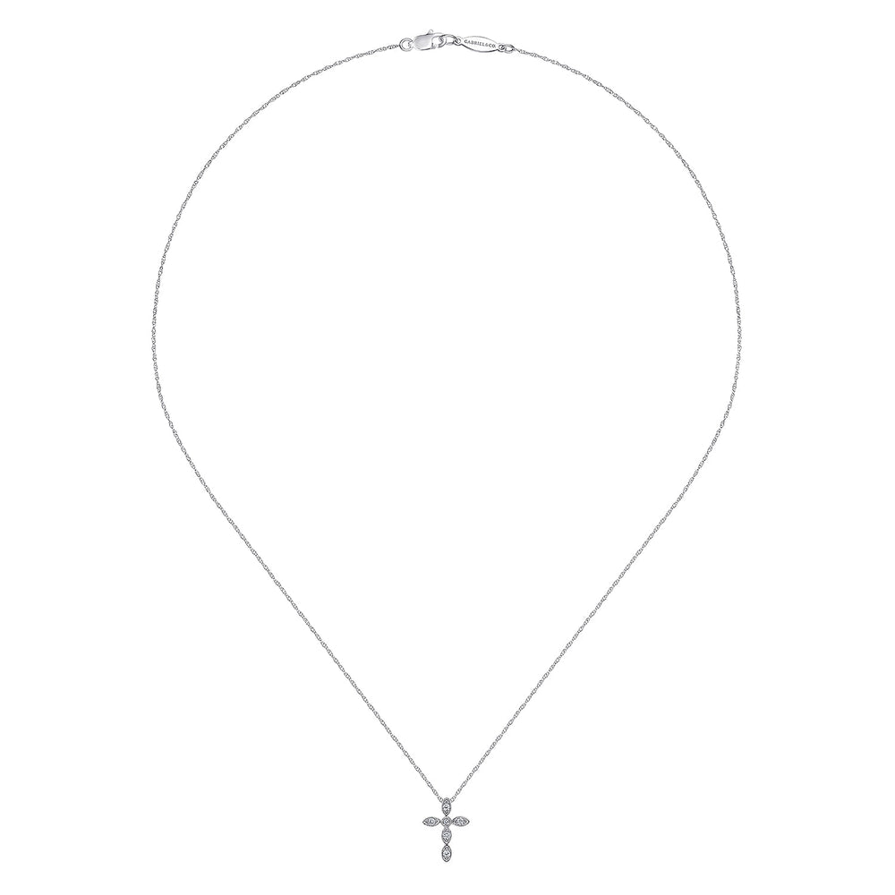 Gabriel & Co. 14K White Gold Marquise Shaped Diamond Cross Necklace — full necklace view — NK2210W45JJ
