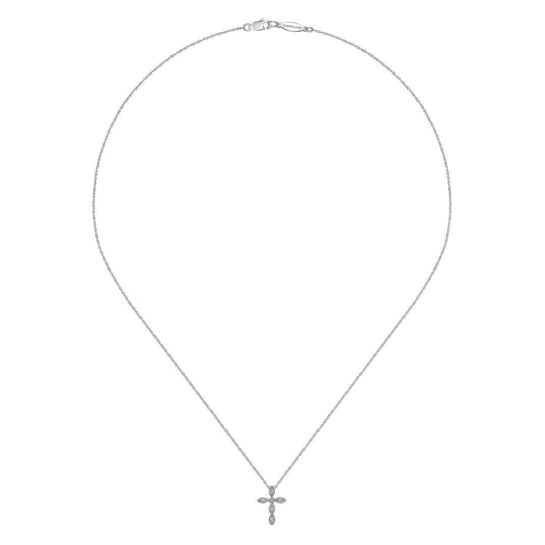 Gabriel & Co. 14K White Gold Marquise Shaped Diamond Cross Necklace — full necklace view — NK2210W45JJ