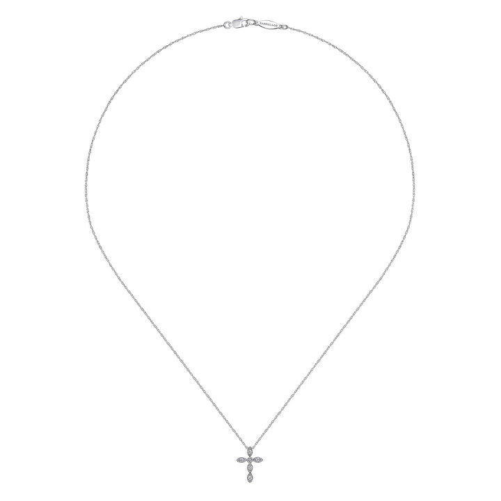 Gabriel & Co. 14K White Gold Marquise Shaped Diamond Cross Necklace — full necklace view — NK2210W45JJ