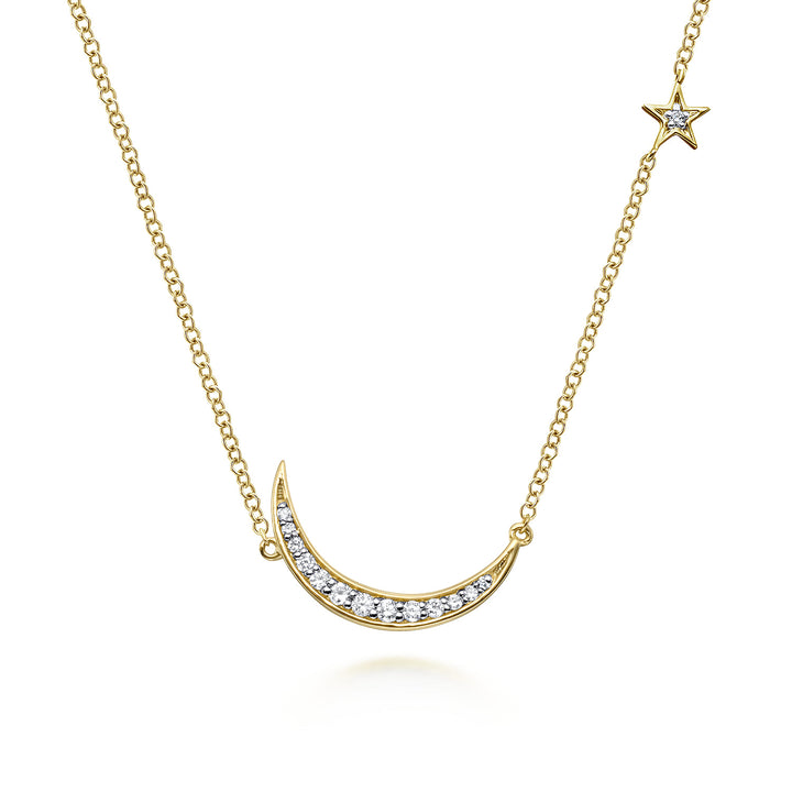 Gabriel & Co. 14K Yellow Gold Diamond Moon Pendant Necklace — pendant detail — NK5205Y45JJ