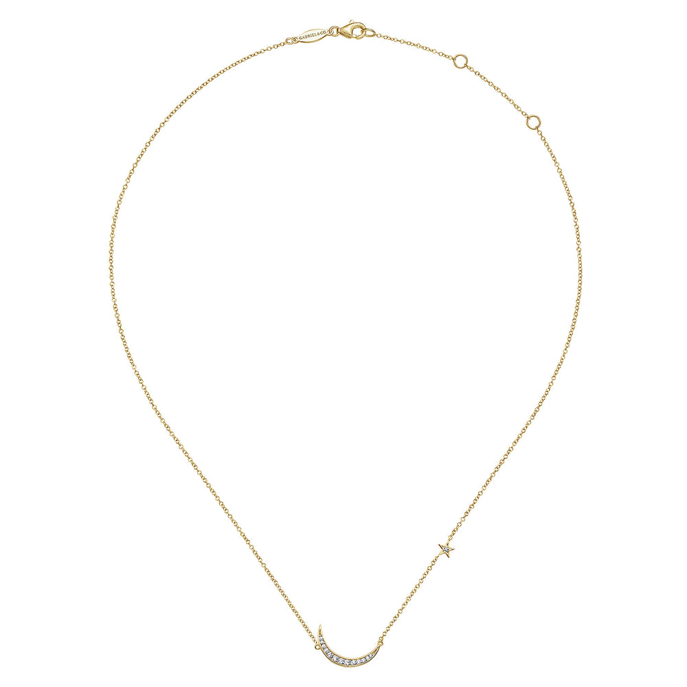 Gabriel & Co. 14K Yellow Gold Diamond Moon Pendant Necklace — full necklace view — NK5205Y45JJ