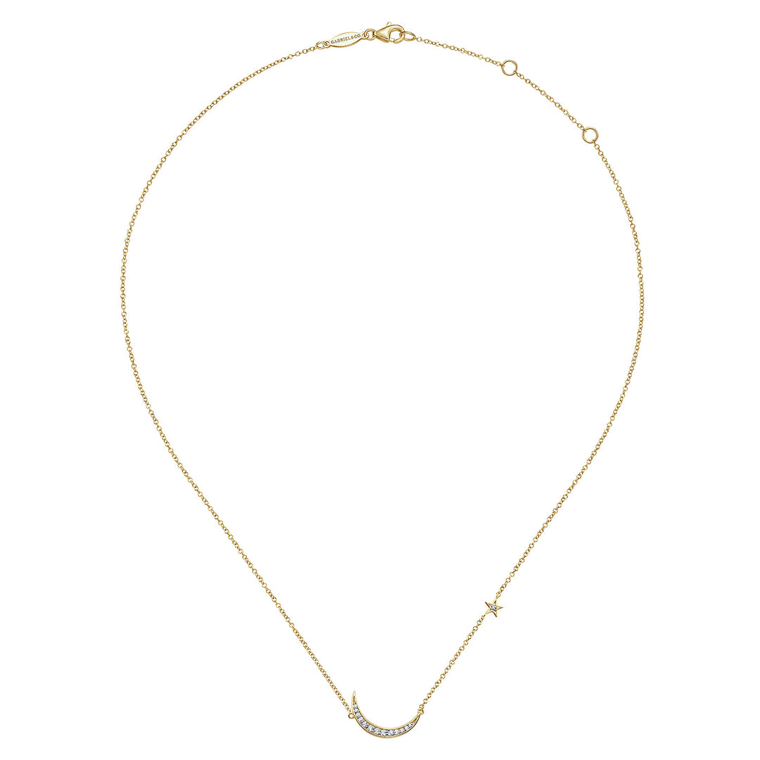 Gabriel & Co. 14K Yellow Gold Diamond Moon Pendant Necklace — full necklace view — NK5205Y45JJ