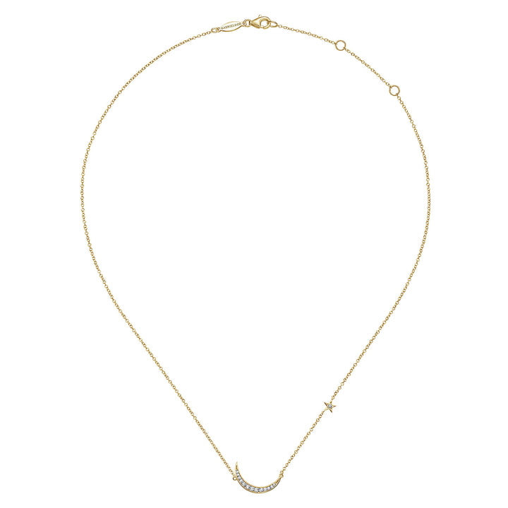 Gabriel & Co. 14K Yellow Gold Diamond Moon Pendant Necklace — full necklace view — NK5205Y45JJ