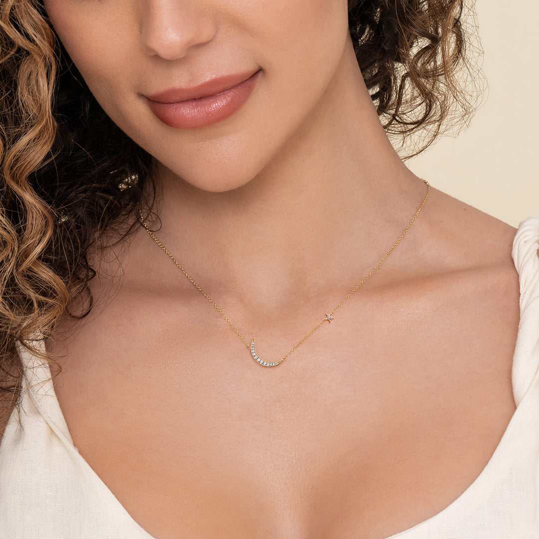 Gabriel & Co. 14K Yellow Gold Diamond Moon Pendant Necklace — shown on a model; other jewellery sold separately — NK5205Y45JJ