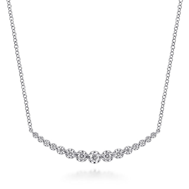 Gabriel & Co. 14K White Gold Curved Diamond Bar Necklace