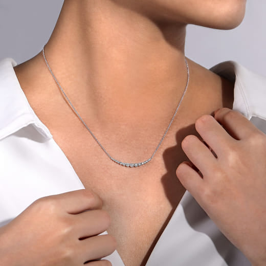 Gabriel & Co. 14K White Gold Diamond Curved Bar Necklace NK6215W45JJ