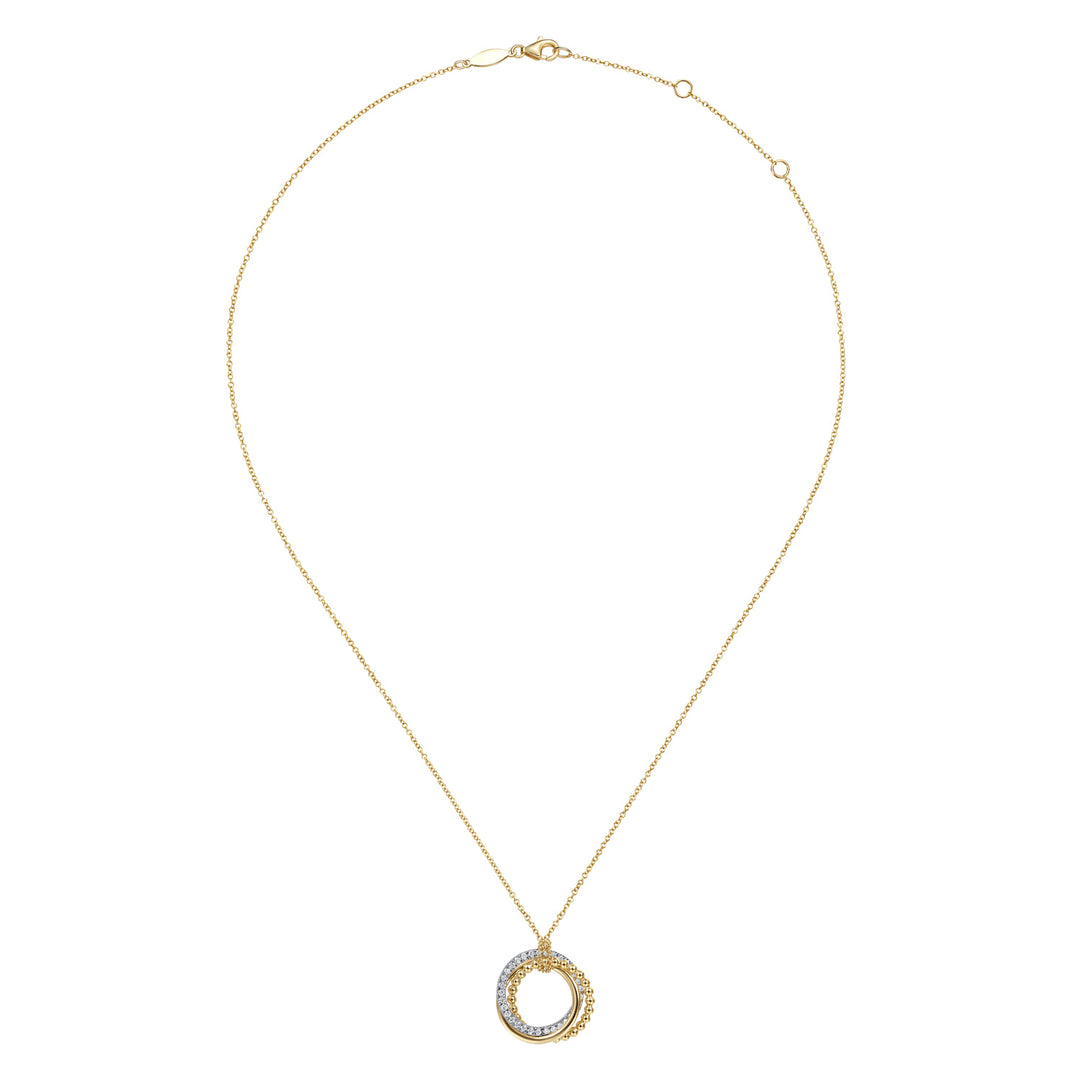 Gabriel & Co. 14K White and Yellow Gold Diamond Pendant Bujukan Necklace — full necklace view — NK6360M45JJ