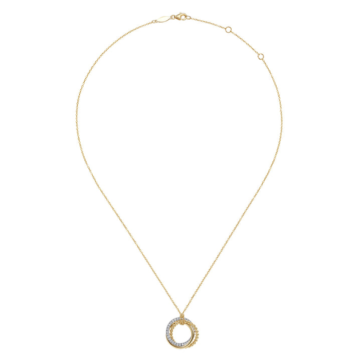 Gabriel & Co. 14K White and Yellow Gold Diamond Pendant Bujukan Necklace — full necklace view — NK6360M45JJ