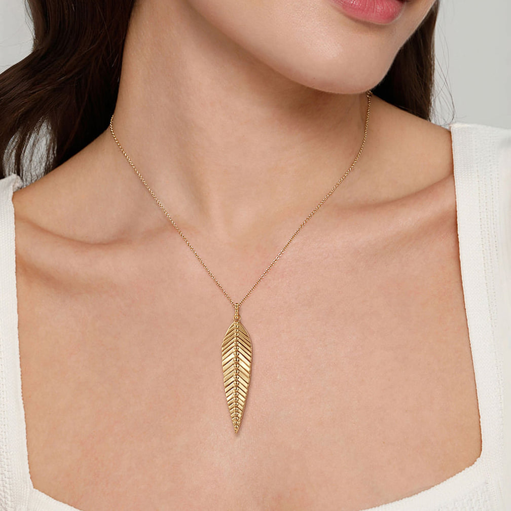 Gabriel & Co. 14K Yellow Gold Bujukan Floral Pendant Necklace — shown on a model; other jewellery sold separately — NK6764Y4JJJ