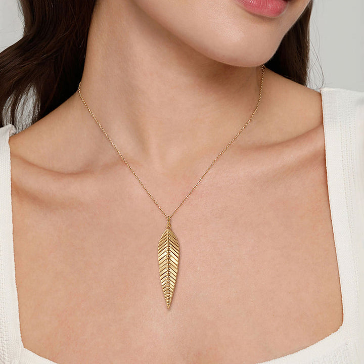Gabriel & Co. 14K Yellow Gold Bujukan Floral Pendant Necklace — shown on a model; other jewellery sold separately — NK6764Y4JJJ