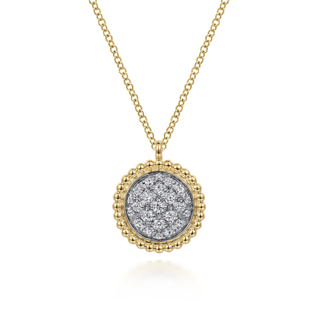 Gabriel & Co. 14K Yellow Gold Bujukan and Diamond Pavé Pendant Necklace — pendant detail — NK6978Y45JJ